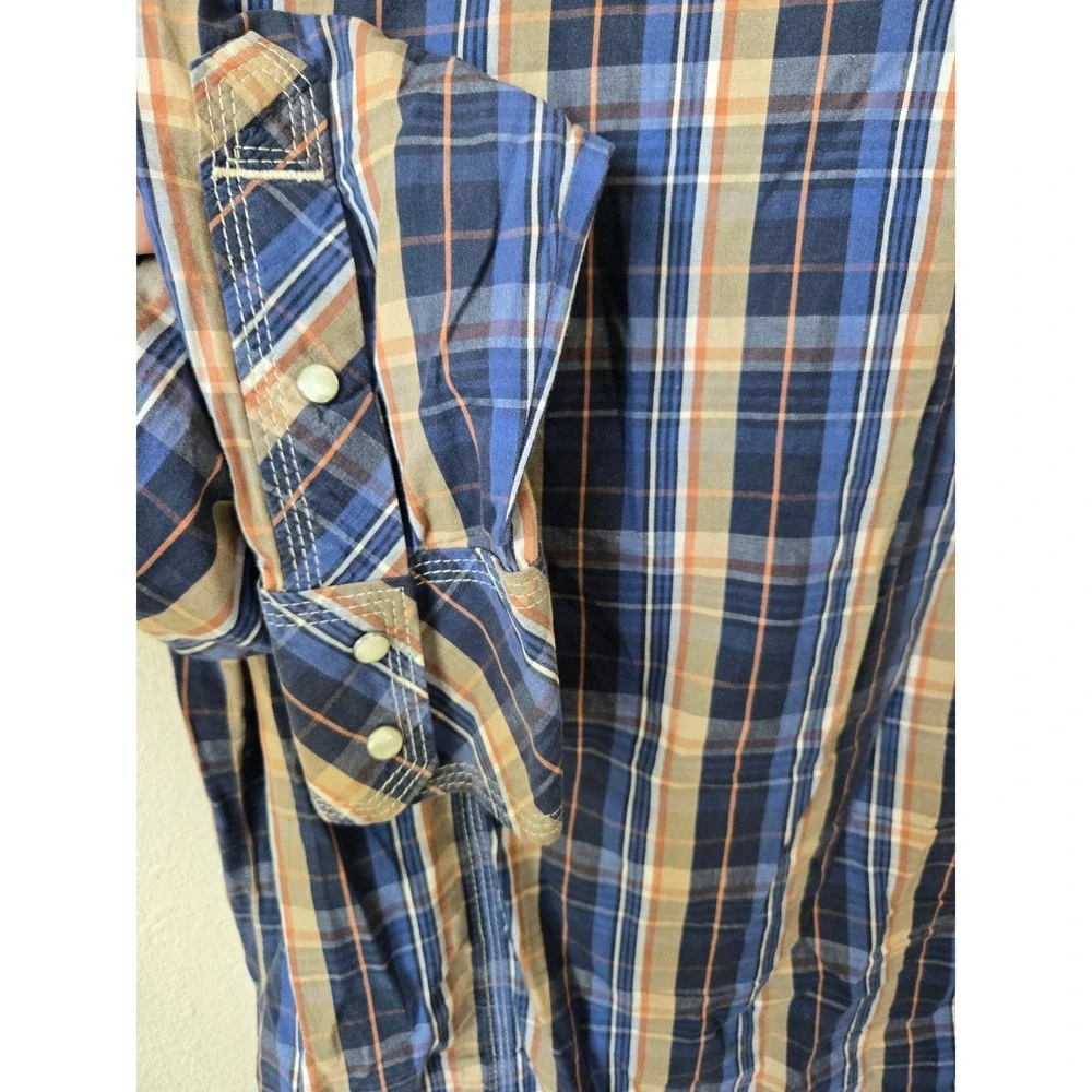 True Religion Mens Western Snap Plaid Shirt Navy Tan ML4BL68MNT XXL